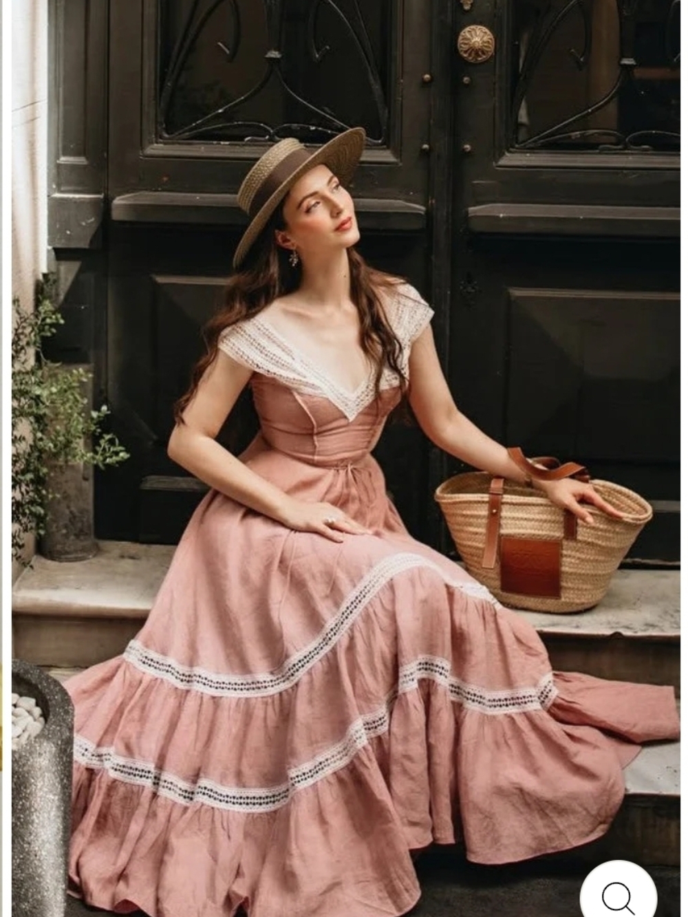 Romantic Pink Lace-Trim Maxi Dress for Women